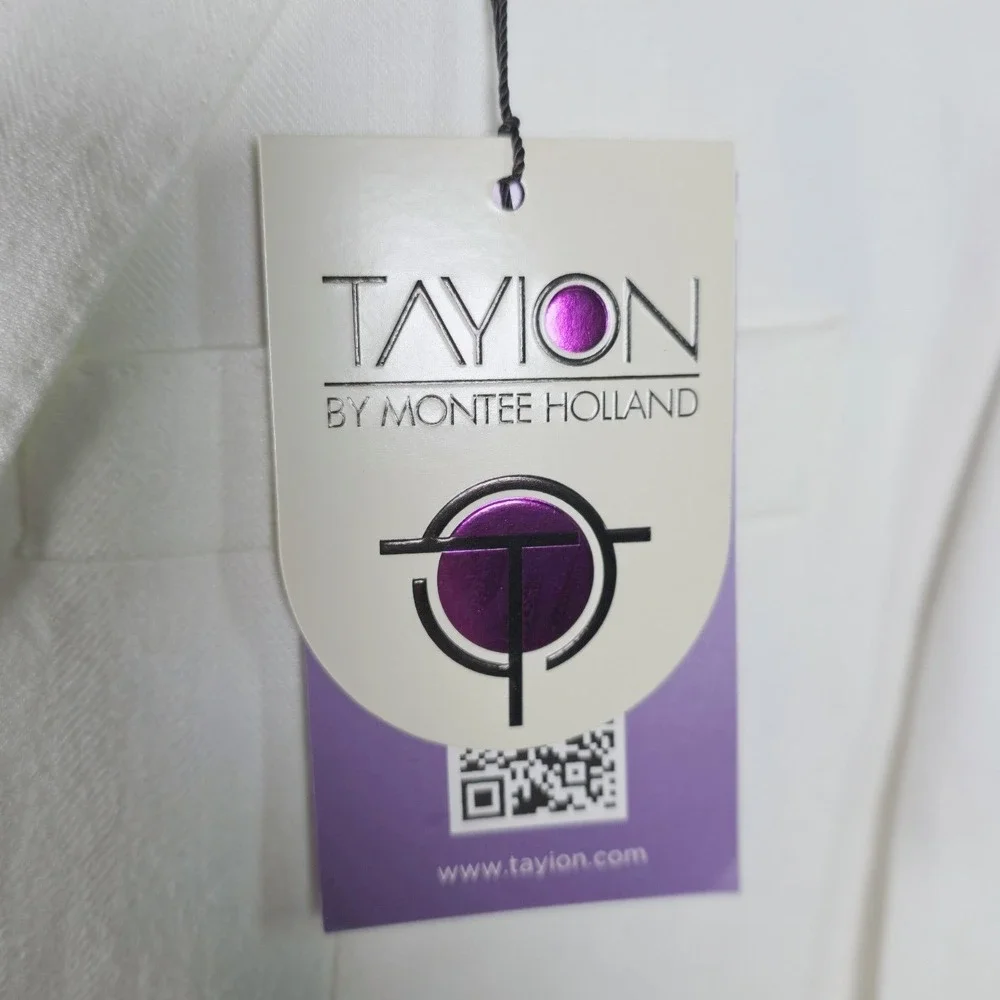 Tayion by Montee Holland Sport Coat Men White 44L 100% Linen Business Casual NWT